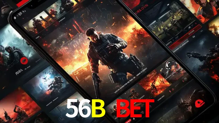 Tela de um celular exibindo uma galeria de jogos de tiro com temática militar, mostrando a variedade de e-sports disponíveis para apostas na plataforma de entretenimento 56B BET.