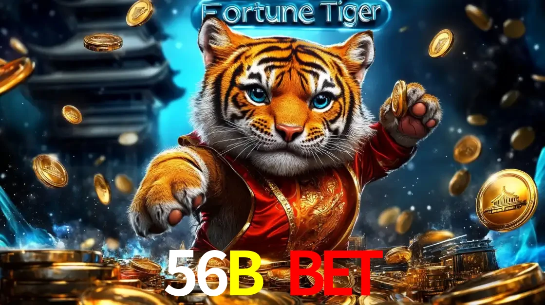 Imagem promocional do jogo de slot Fortune Tiger, com um tigre majestoso em traje tradicional cercado por uma fortuna em moedas de ouro, disponível agora no cassino 56B BET.